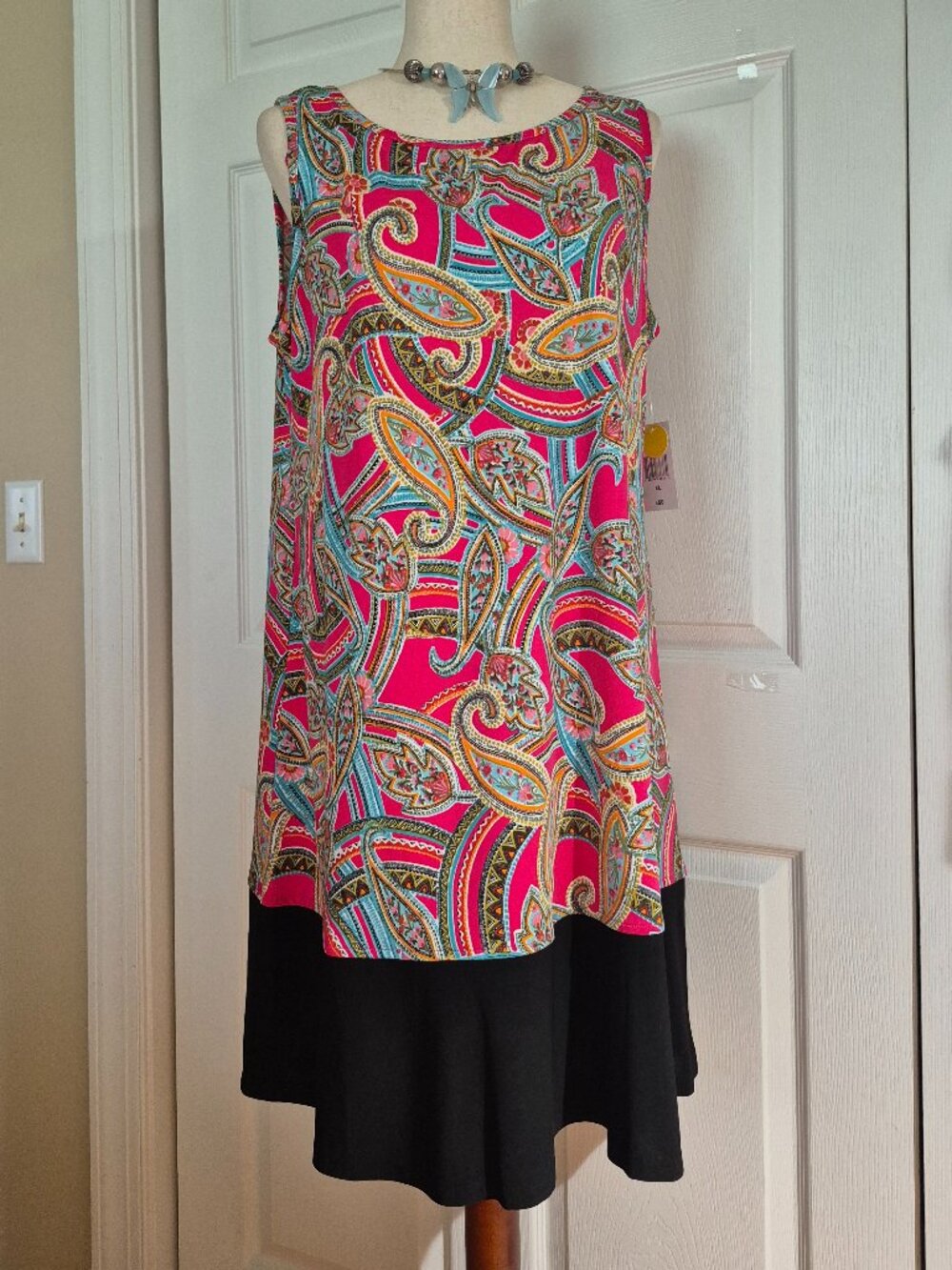Fuchsia Pink Paisley Print Sleeveless Shift Dress sz XL Stretch NWT